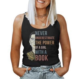 Never Underestimate Power Of Girl With Book Notorious Rbg Women Tank Top | Mazezy