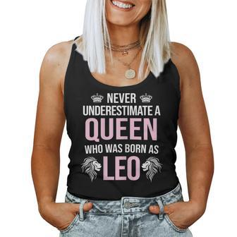 Never Underestimate Queen Born August Leo Zodiac Women Tank Top - Thegiftio UK