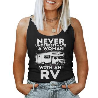 Never Underestimate A With An Rv Camper Camping Women Tank Top - Thegiftio UK