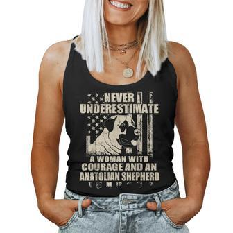 Never Underestimate Woman And An Anatolian Shepherd Usa Flag Women Tank Top - Thegiftio UK