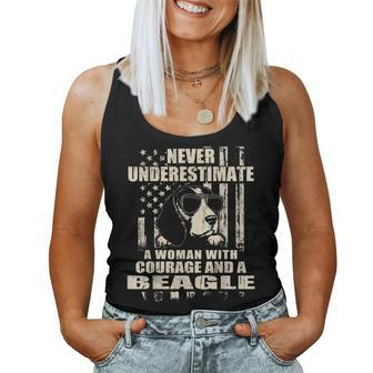 Never Underestimate Woman And A Beagle Usa Flag Women Tank Top - Monsterry