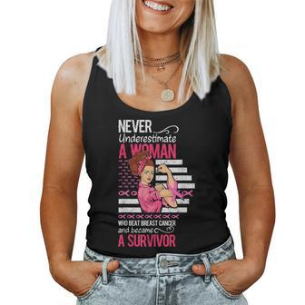 Never Underestimate A Woman Who Beat Breast Cancer Women Tank Top - Seseable