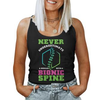 Never Underestimate Woman With Bionic Spine Scoliosis Women Tank Top | Mazezy