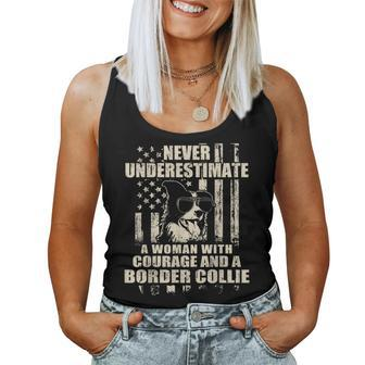 Never Underestimate Woman And A Border Collie Usa Flag Women Tank Top - Thegiftio UK