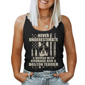 Never Underestimate Woman And A Boston Terrier Usa Flag Women Tank Top - Thegiftio UK