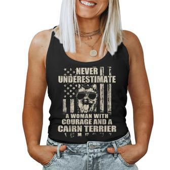 Never Underestimate Woman And A Cairn Terrier Usa Flag Women Tank Top - Thegiftio UK