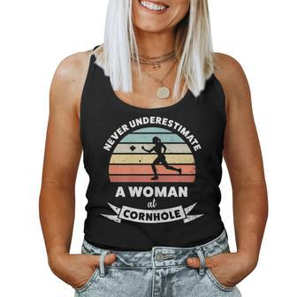 Never Underestimate A Woman At Cornhole Women Tank Top | Mazezy