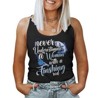 Never Underestimate A Woman With A Fishing Rod Angler Women Tank Top | Mazezy