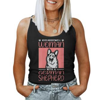 Never Underestimate A Woman With A German Shepherd Dog Women Tank Top - Thegiftio UK