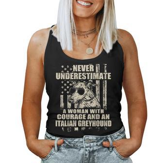 Never Underestimate Woman And An Italian Greyhound Usa Flag Women Tank Top - Thegiftio UK