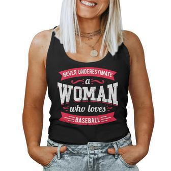 Never Underestimate A Woman Who Loves Baseball Women Tank Top | Mazezy