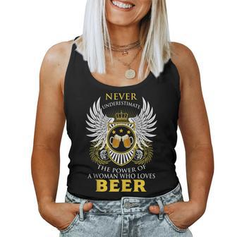 Never Underestimate A Woman Who Loves Beer Team Drinking Women Tank Top - Thegiftio UK