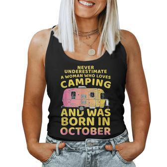 Never Underestimate A Woman Who Loves Camping October Women Tank Top - Thegiftio UK