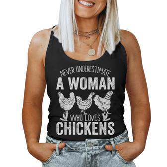 Never Underestimate A Woman Who Loves Chickens Farmer Women Tank Top - Seseable