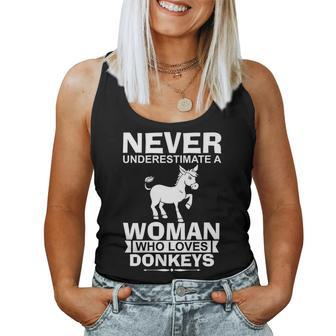 Never Underestimate A Woman Who Loves Donkeys Women Tank Top | Mazezy