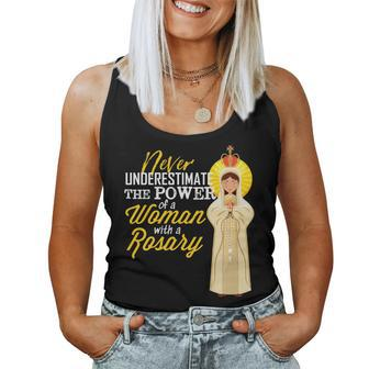 Never Underestimate A Woman With A Rosary Blessed Mary Women Tank Top - Thegiftio UK