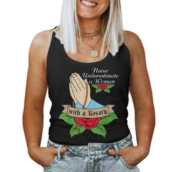 Never Underestimate A Woman With A Rosary Catholic Girl Women Tank Top | Mazezy