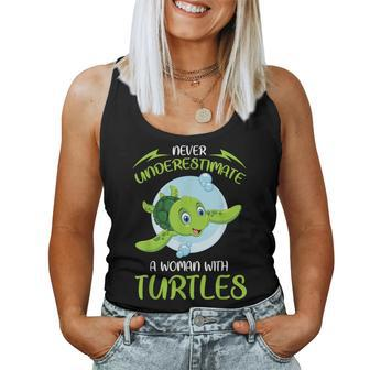 Never Underestimate A Woman With Turtles Sea Turtle Women Tank Top - Thegiftio UK
