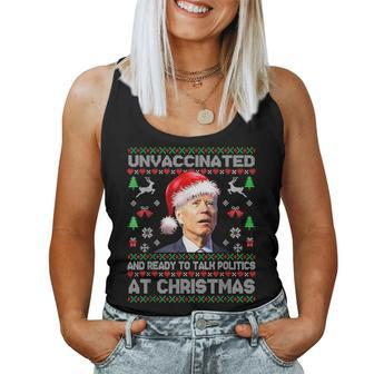 Unvaccinated And Ready To At Christmas Biden Ugly Sweater Women Tank Top - Seseable