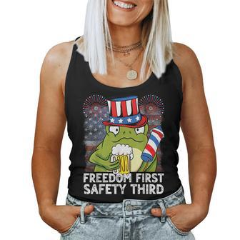 Usa 4Th Of July Frog Beer Freedom First Safety Third Women Tank Top Basic Casual Daily Weekend Graphic - Seseable