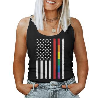Usa Firefighter Lgbt Rainbow Flag Gay Pride Month Patriot Women Tank Top | Mazezy