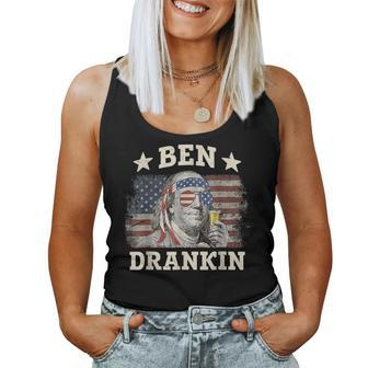 Vintage Ben Drankin Beer American Flag Patriotic 4Th Of July  Women Tank Top Basic Casual Daily Weekend Graphic
