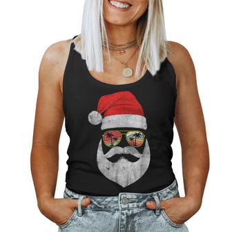 Vintage Christmas In July Santa Face Sunglasses Hat Beard Women Tank Top | Mazezy