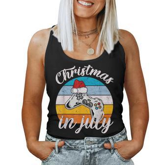 Vintage Christmas In July With A Santa Hat Controller Gaming Women Tank Top | Mazezy AU