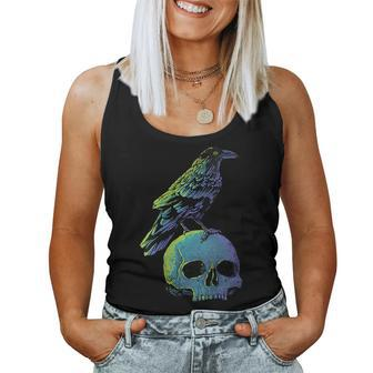 Vintage Crow Skull Spooky Raven Gothic Halloween Apparel Women Tank Top | Mazezy