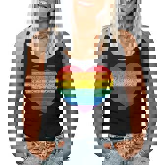 Vintage Distressed Gay Pride Lgbt Rainbow Flag Heart Women Tank Top Basic Casual Daily Weekend Graphic | Seseable UK