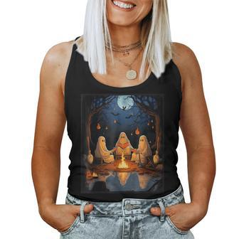 Vintage Ghost Book Reading Camping Forest Halloween Teachers Women Tank Top