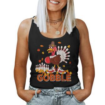 Vintage Gobble Thanksgiving Turkey Playing Bowling Player Women Tank Top - Monsterry