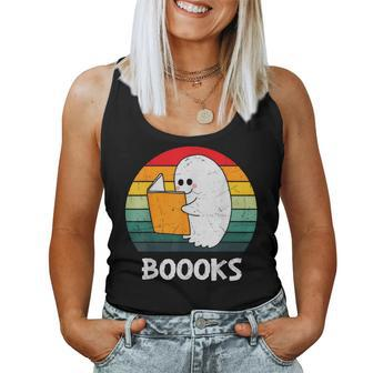 Vintage Halloween Booooks Cute Ghost Reading Books Teacher Women Tank Top - Seseable