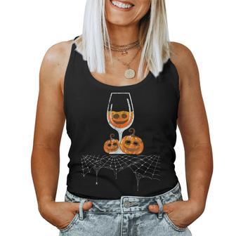 Vintage Halloween Orange Wine Glass Pumpkin Jackolantern Wine Women Tank Top | Mazezy