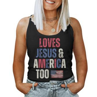 Vintage Loves Jesus And America Too Patriotic Proud Usflag Women Tank Top | Mazezy