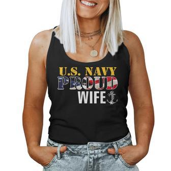 Vintage Navy Proud Wife With US American Flag Women Tank Top | Mazezy