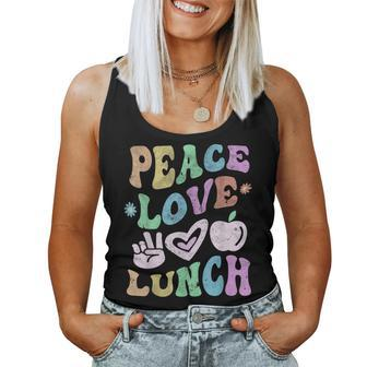 Vintage Peace Love Lunch Lady Retro Cafeteria Groovy Crew Women Tank Top - Thegiftio UK