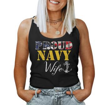 Vintage Proud Navy With American Flag For Wife Women Tank Top | Mazezy AU