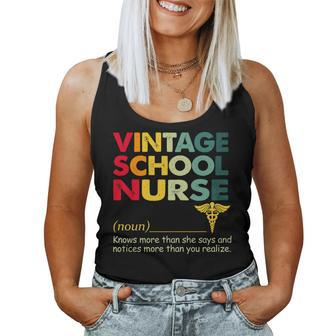 Vintage School Nurse Knows More Than She Says Funny Nurse Women Tank Top Basic Casual Daily Weekend Graphic - Thegiftio UK