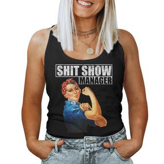 Vintage SHIT Show Manager Funny Mom Boss Supervisor  Women Tank Top Basic Casual Daily Weekend Graphic