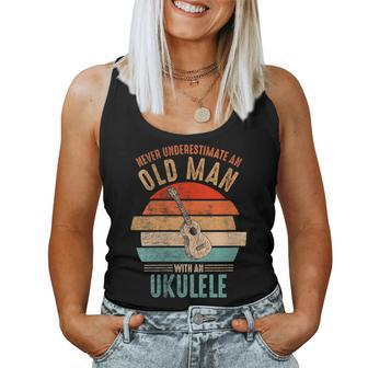 Vintage Never Underestimate An Old Man With An Ukulele Women Tank Top - Seseable