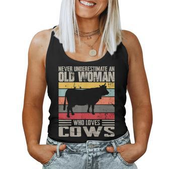 Vintage Never Underestimate An Old Woman Who Loves Cows Cute Women Tank Top - Seseable