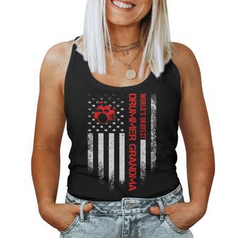 Vintage Uss American Flag Worlds Okayest Drummer Grandma Women Tank Top Basic Casual Daily Weekend Graphic - Thegiftio UK