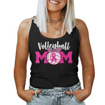 Volleyball Mom Pink Ribbon Breast Cancer Awareness Fighters Women Tank Top | Mazezy