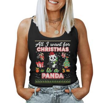 All I Want For Christmas Is A Panda Ugly Sweater Farmer Xmas Women Tank Top | Mazezy