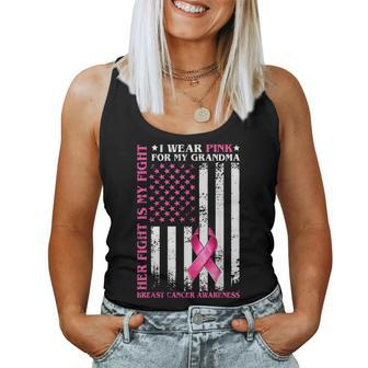 I Wear Pink For My Grandma Breast Cancer Mom American Flag Women Tank Top - Monsterry