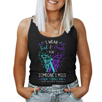 I Wear Teal And Purple Suicide Awareness Butterfly Support Women Tank Top - Monsterry