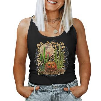 Western Cactus Pumpkin Fall Halloween Cowgirl Halloween Women Tank Top | Mazezy