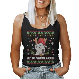 White Boxer Dog Reindeer Christmas Ugly Sweater Women Tank Top | Mazezy