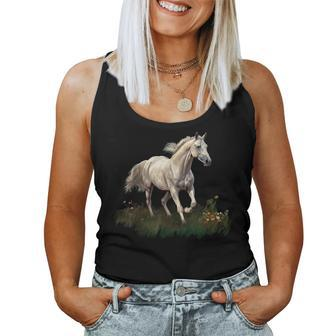 White Horse Style Realistic Painting On A Meadow Women Tank Top - Thegiftio UK